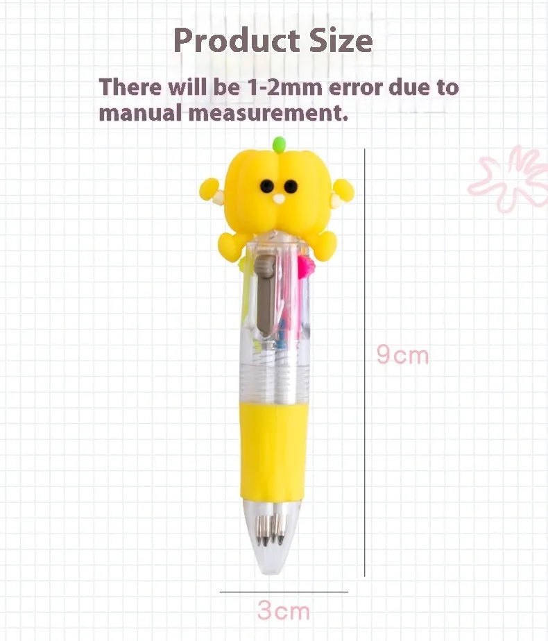 Cute cartoon four-colour press ballpoint pen with silicone grip and 0.7mm tip
