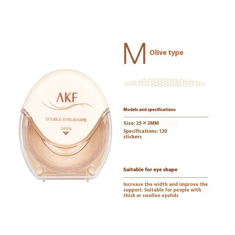 Pack of invisible lace double eyelid stickers showing 120 count and Crescent M, Crescent S, Olive M style options.