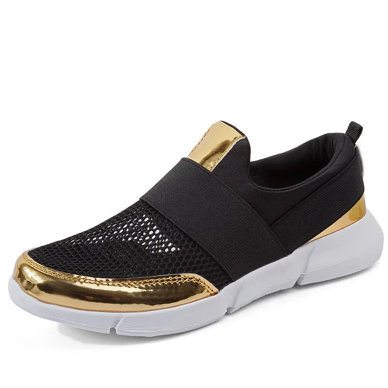 Blue, black, and grey low-top women's sneakers with breathable mesh lining and lightweight PU midsole.