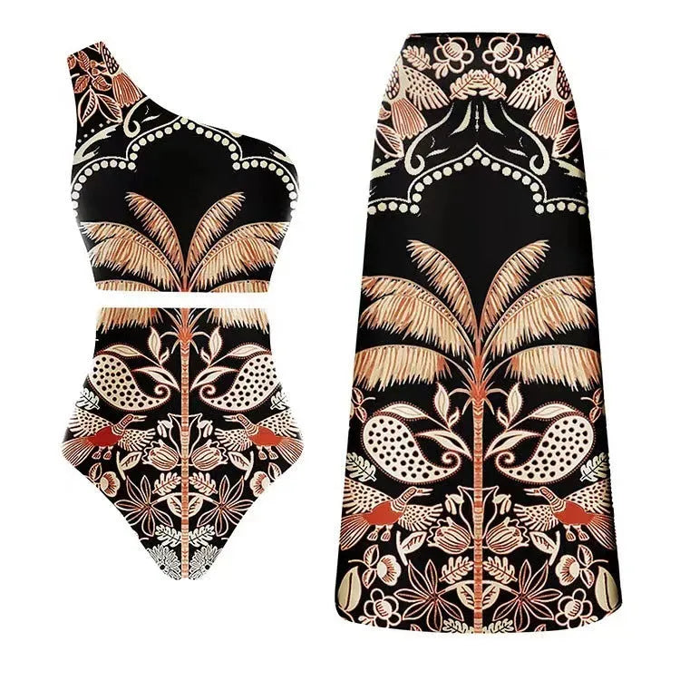 Women's black and printed one-piece swimsuits in sizes S to XL for beach wear
