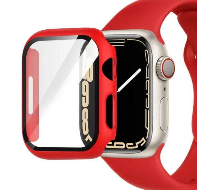 PC tempered film Apple Watch case in various colours and sizes on a watch