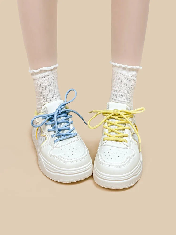Korean style summer mesh sneakers in Meow Rabbit Sea Salt Cheese colour with cross-strap detailing