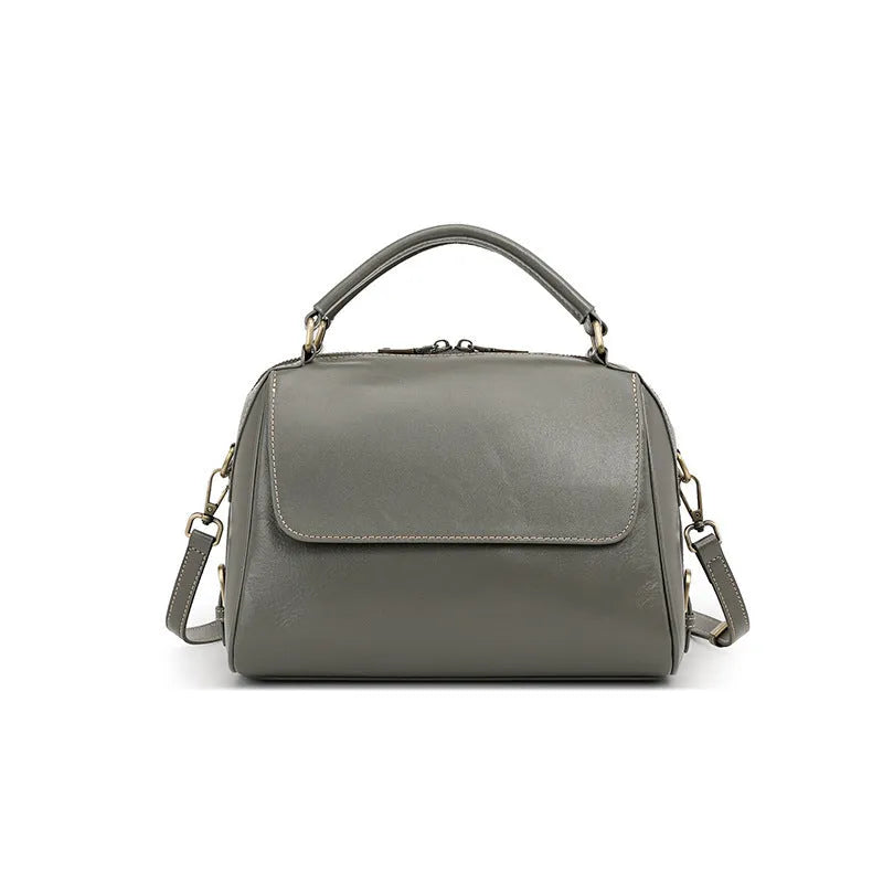 Genuine leather women's crossbody tote bag in cross square shape with double shoulder straps and multiple internal compartments