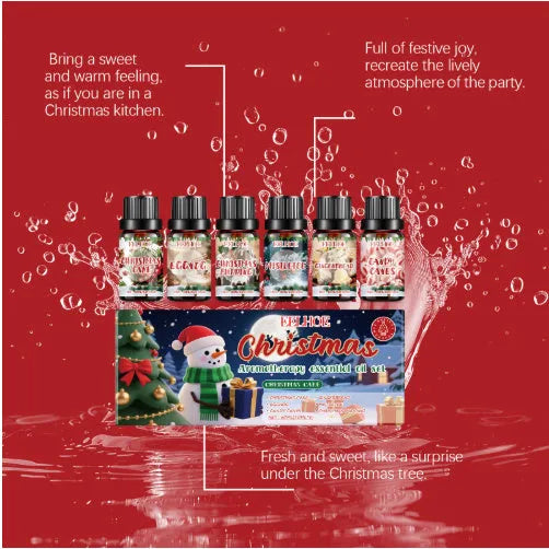 Christmas aromatherapy oil diffuser kit with six 60ml bottles for festive home fragrance