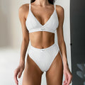 Women's contrast colour embroidery bikini set in black, grey or white with Asian sizing options