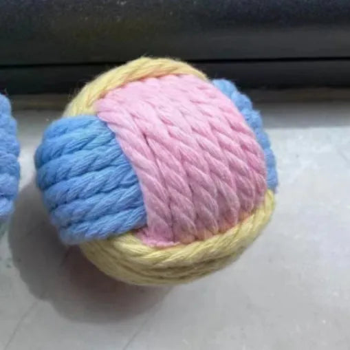 Handmade 5cm plush cotton ball cat toy in blue powder, green blue, and pink green colour options