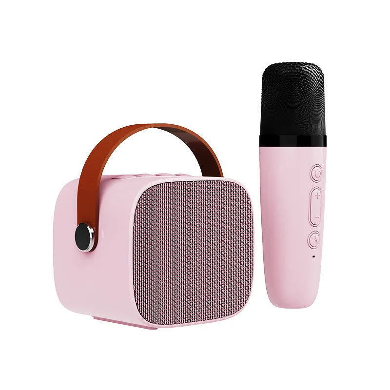 Compact portable Bluetooth speaker with microphone in white pink or blue plastic shell