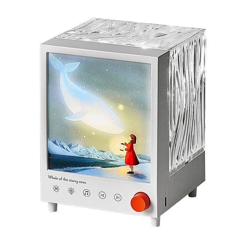 Aurora Treasure Box Atmosphere Projection Lamp showing Star Sea Whale light pattern and compact design.