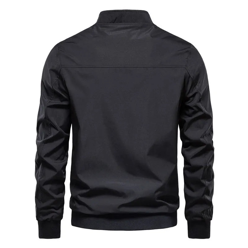 Men's casual thin jacket in polyester fabric showing dark blue, black and army green colour options