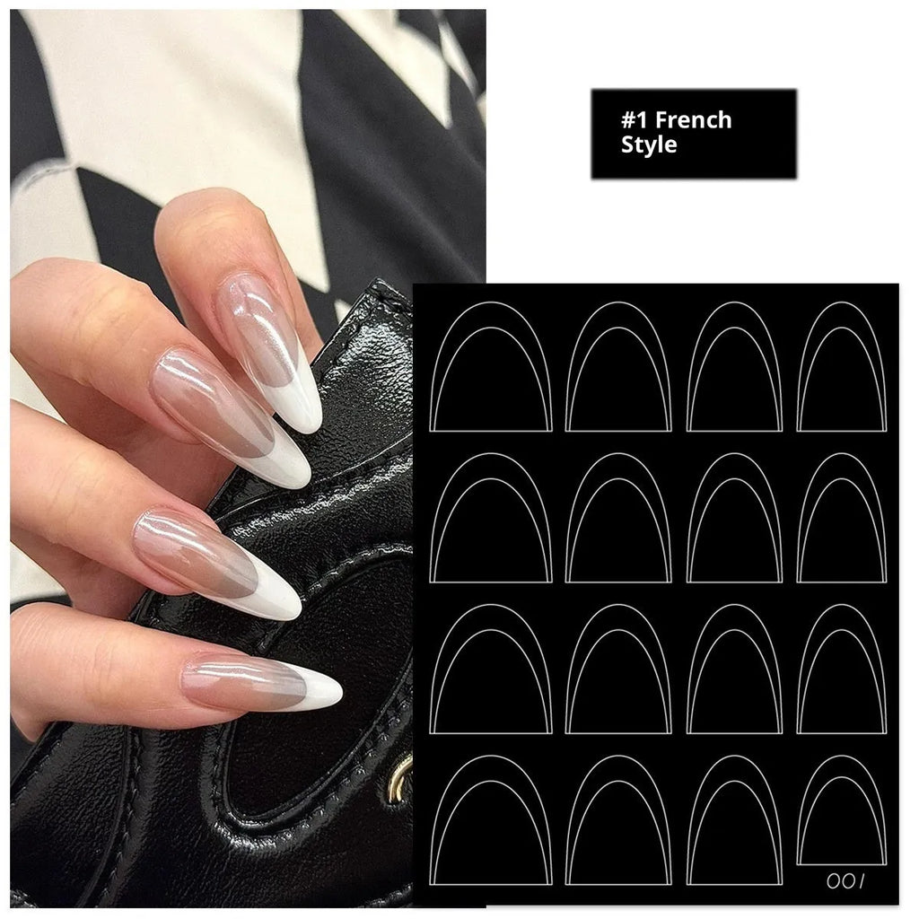 Nail art deep V French plaid sticker for gradient and spray effects, ultra-thin seamless template on a nail