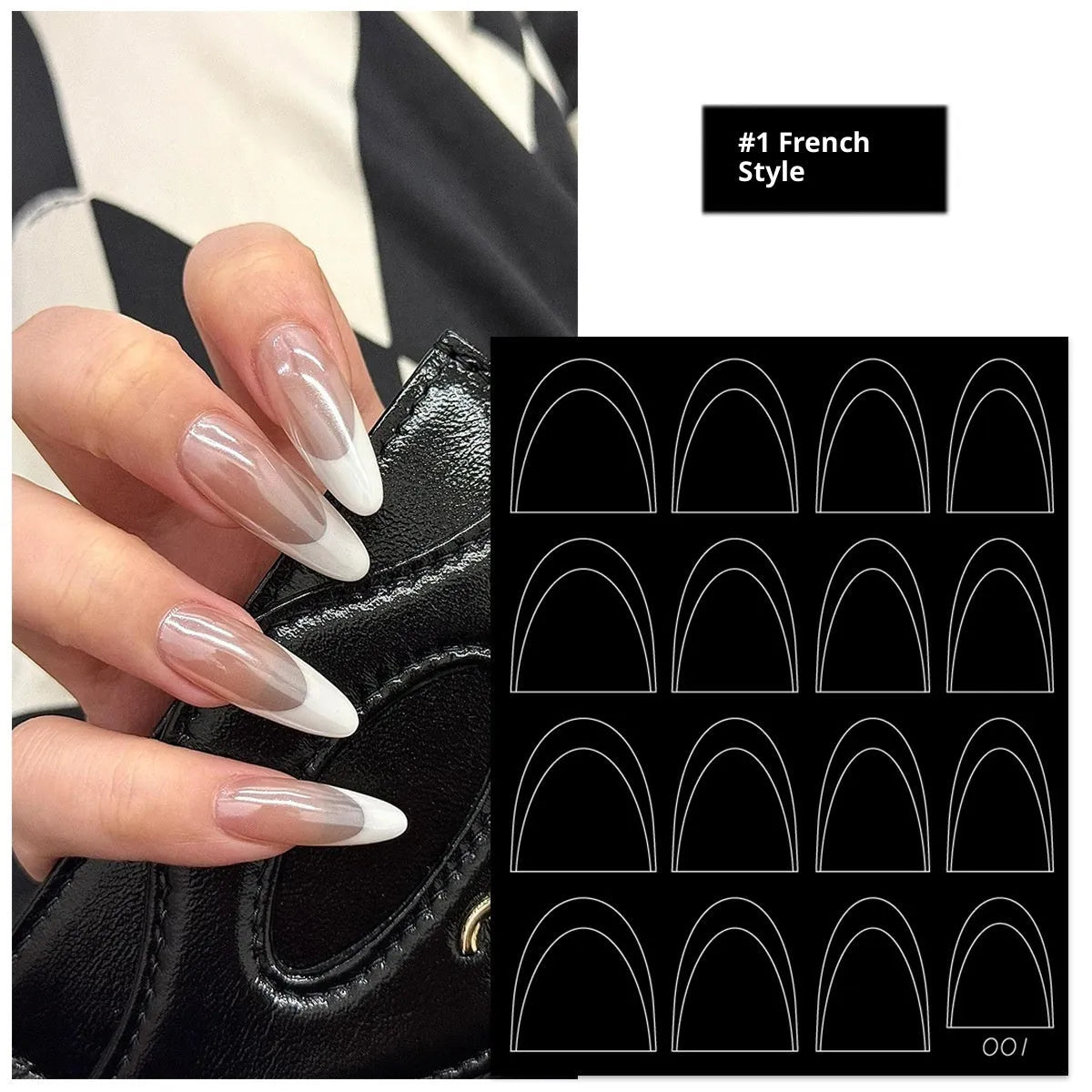 Nail art deep V French plaid sticker for gradient and spray effects, ultra-thin seamless template on a nail