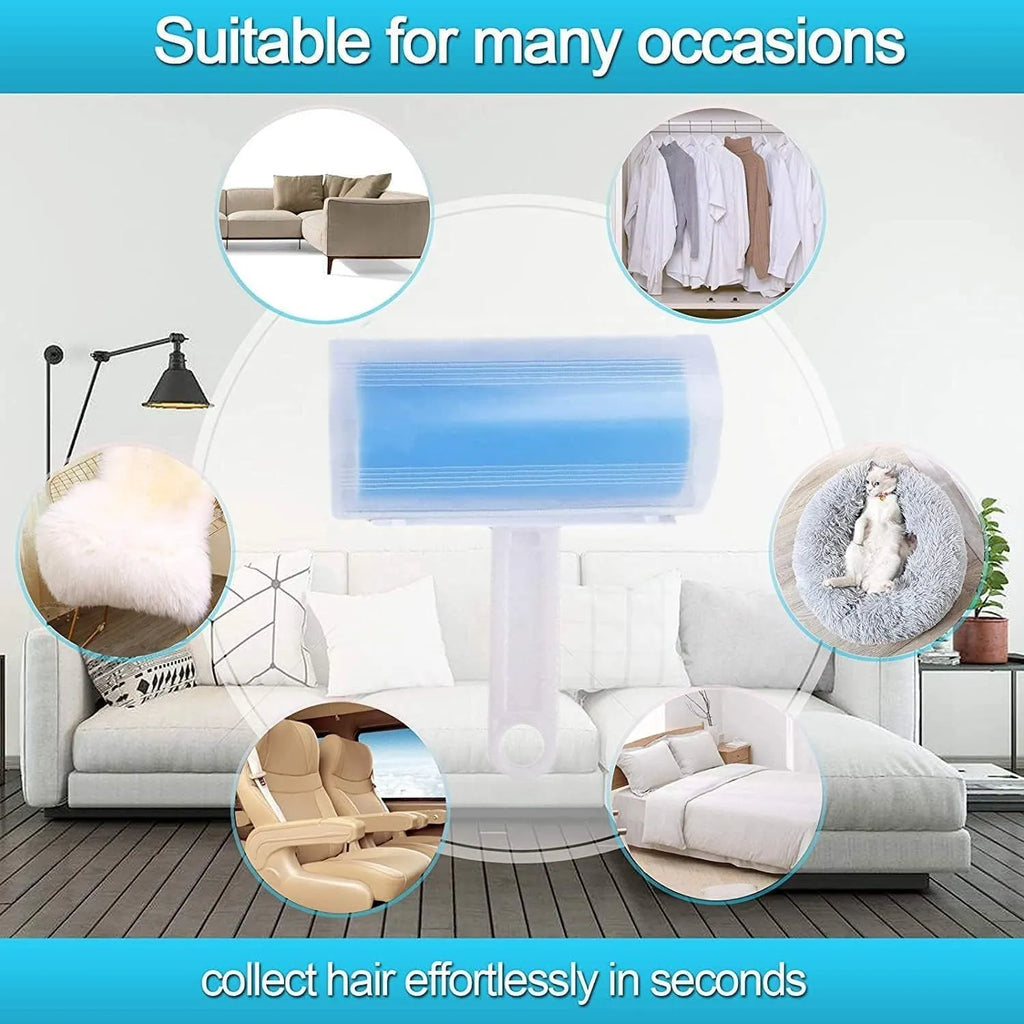 Blue washable reusable lint roller with protective cover for removing pet hair from fabrics