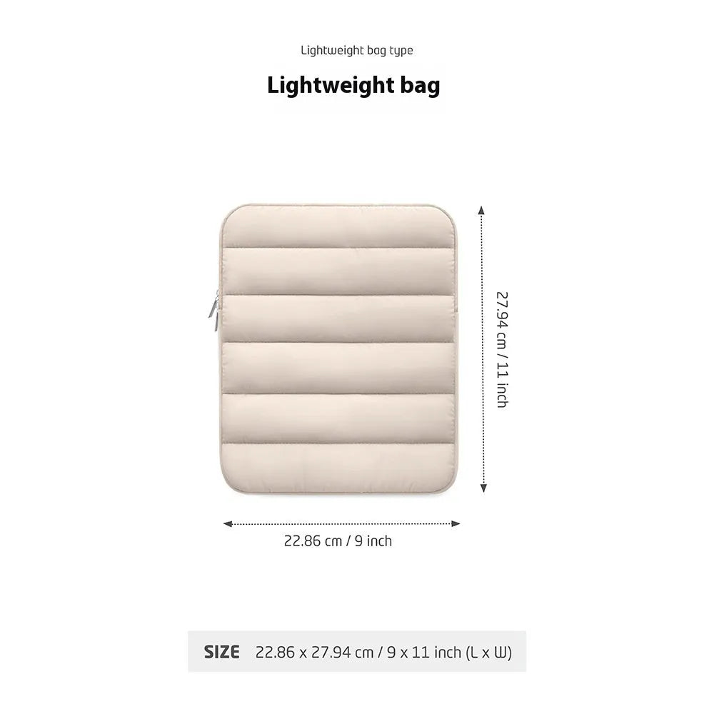 Fluffy puff bag laptop sleeve for 9.7-11 inch devices with waterproof polyester lining