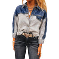 Women's loose-fitting denim coat with multiple buckle fastenings in a single row