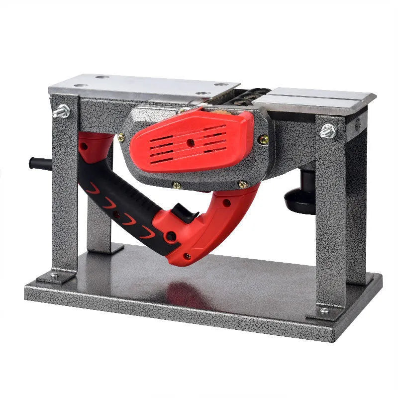 Red desktop electric wood planer with aluminium shell and 82mm planing width