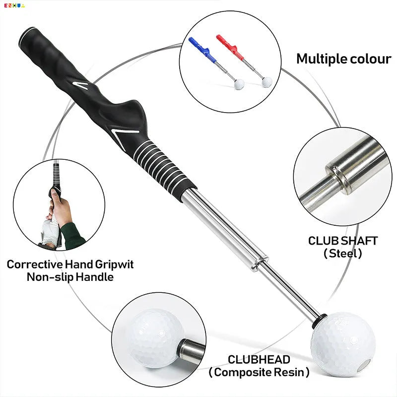 Telescopic golf swing simulator with stainless steel shaft in black colour option