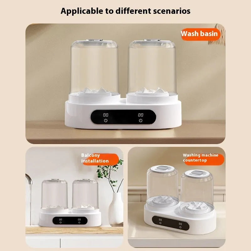 White USB-powered double bucket mini washing machine for underwear and small garments