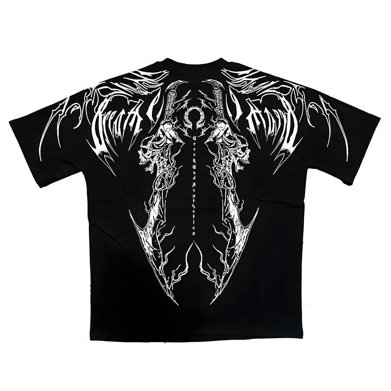 Man's dark style loose fit pure cotton short-sleeved t-shirt with gilding craft detail