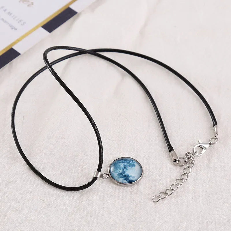 Christmas moon night sky luminous alloy pendant necklace with constellation design in glass and coloured glaze