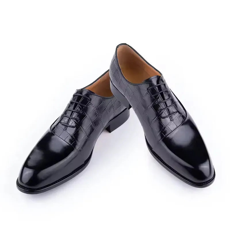 Men's handmade cowhide leather pointed toe dress shoes in brown and black