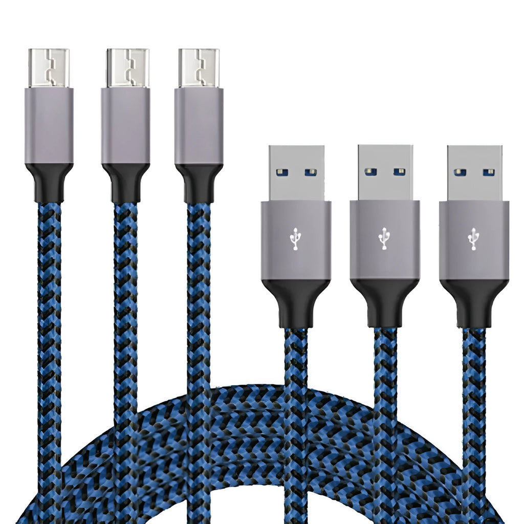Braided nylon fast charging Micro USB cable for Android phones in black and white colour.