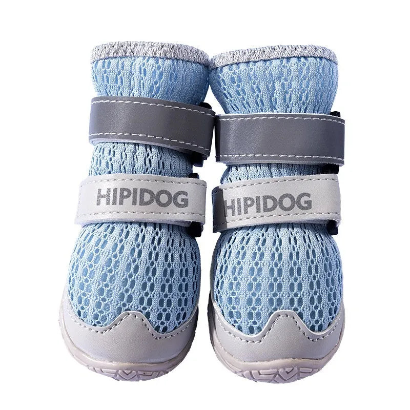 Summer breathable dog shoes in Bondi Blue colour showing cartoon style design