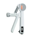 Adjustable hand grip exerciser in ABS plastic shown in various colours including ivory white and dark black.