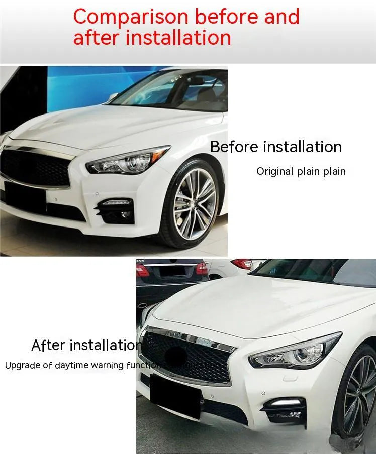 Infiniti Q50 Q70 front bumper LED daytime running lamp with streamer light effect.