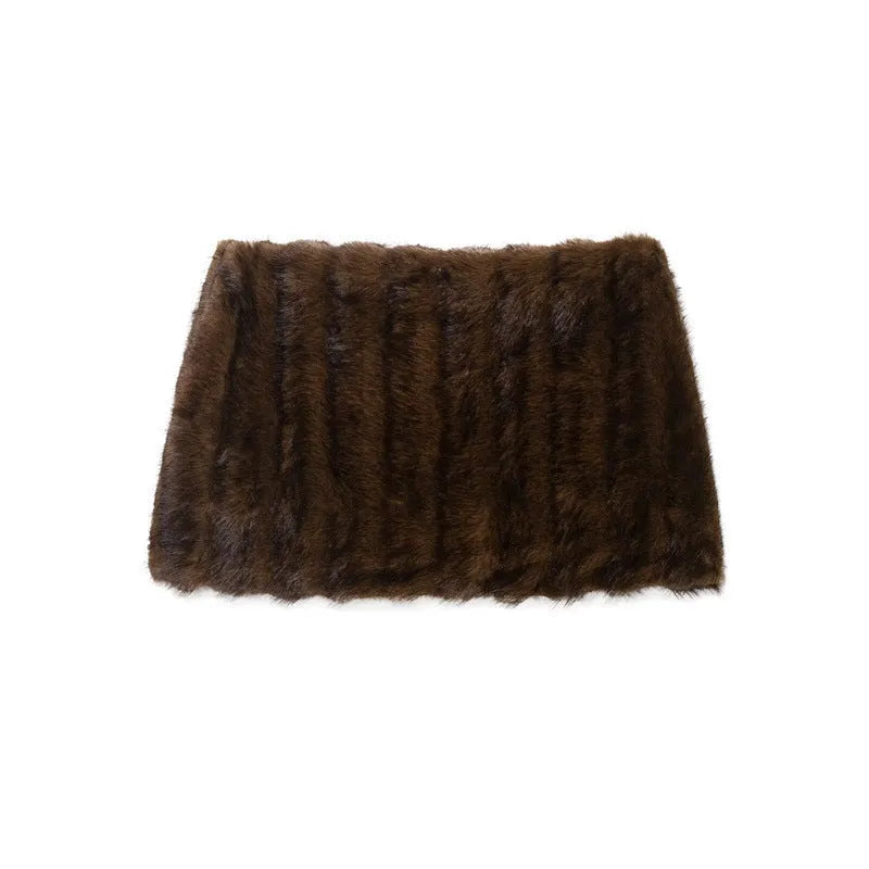 Women's faux fur coat and skirt set in solid colour with button front, long sleeves, polyester blend fabric