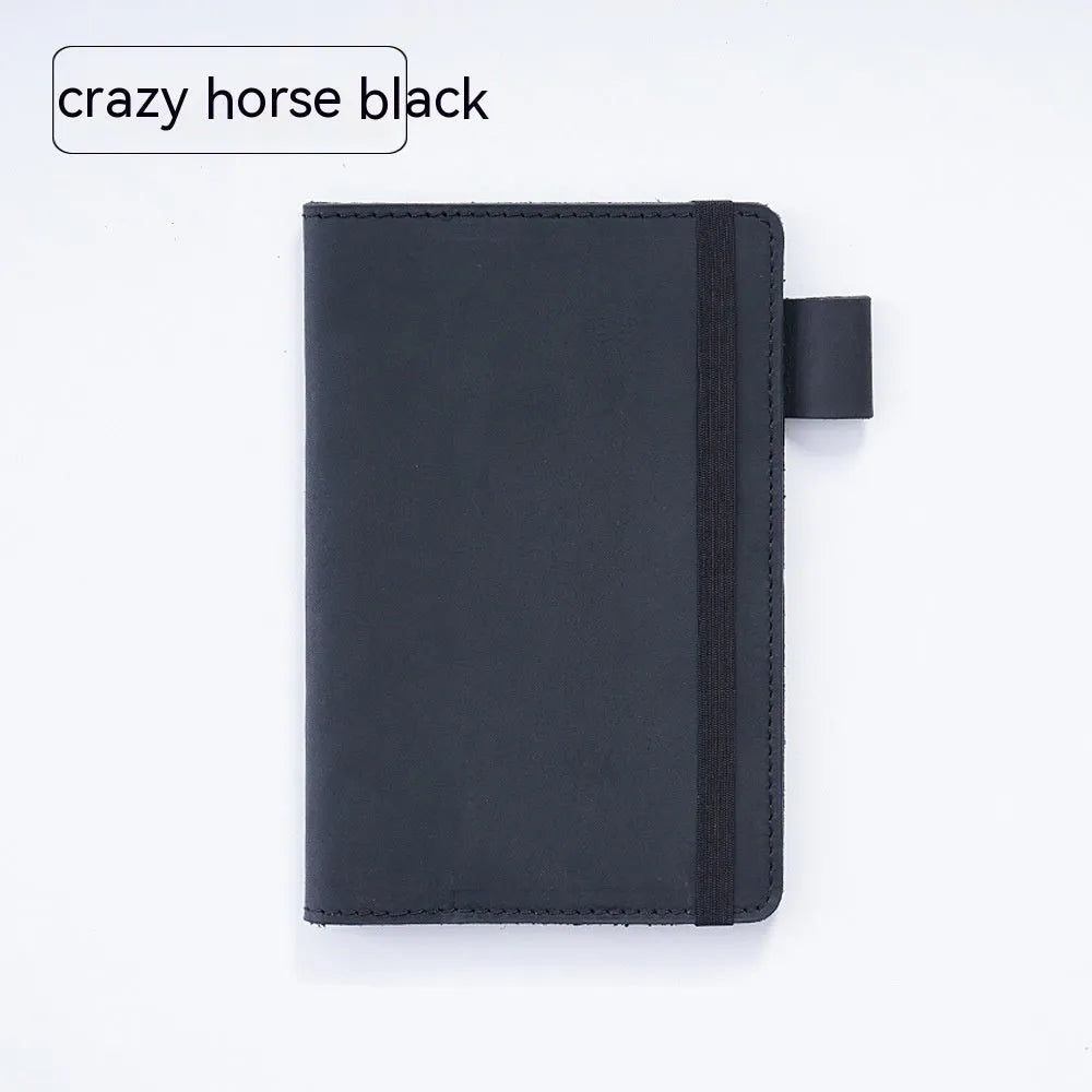 Handmade cowhide notebook with wood-free paper pages in 9x14cm compact size