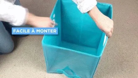 Blue folding storage basket with clear front panel placed on a wire shelf, large size 41x33x33cm