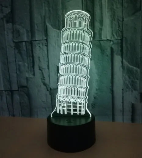 Leaning Tower of Pisa 3D nightlight with colour-changing LEDs on black square base