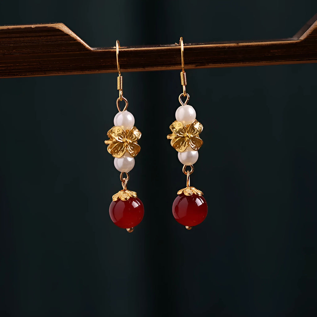Geometric retro alloy earrings with electroplated finish in colour 6#, inspired by National Han Cheongsam style.