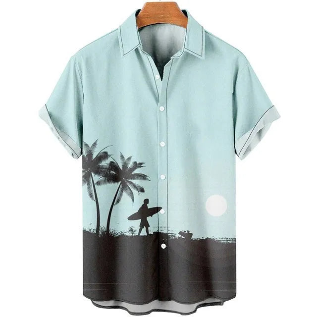 Men's slim fit short sleeve shirt with 3D floral print on polyester fabric