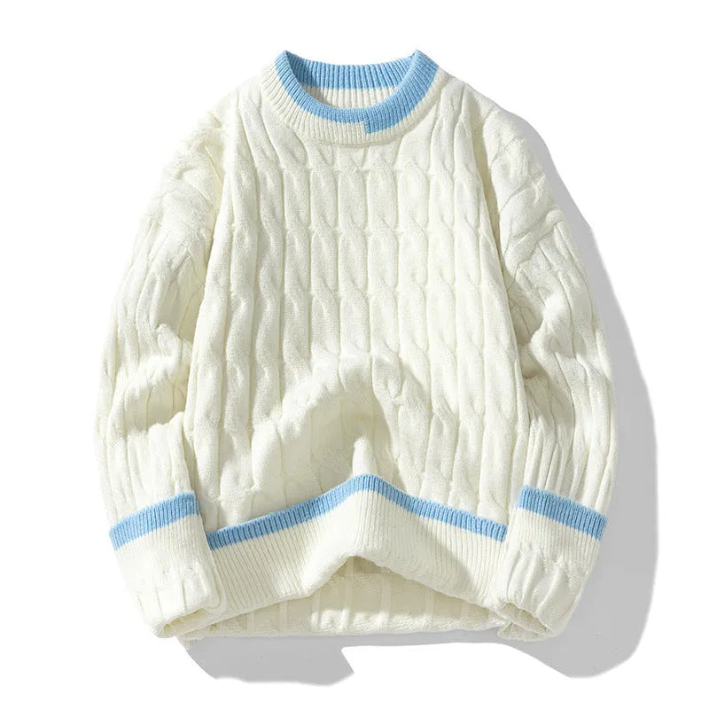 Men's loose fit modal acrylic long sleeve pullover sweater in light blue