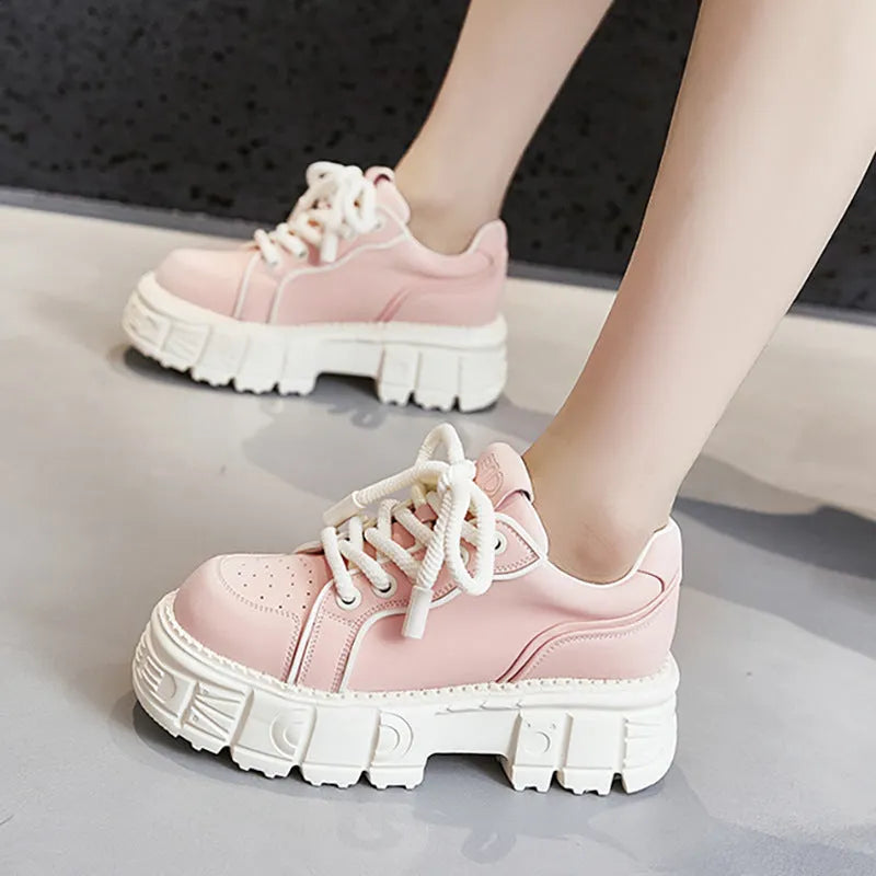 Women's beige muffin bottom leather shoes with height increasing sole and rubber foam construction