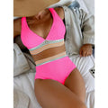 Women's high waist solid colour bikini set in white or pink
