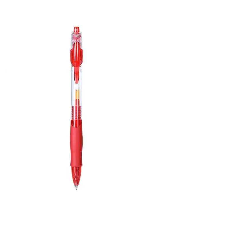 A 0.5mm tip gel pen available in black, blue, or red ink colours.