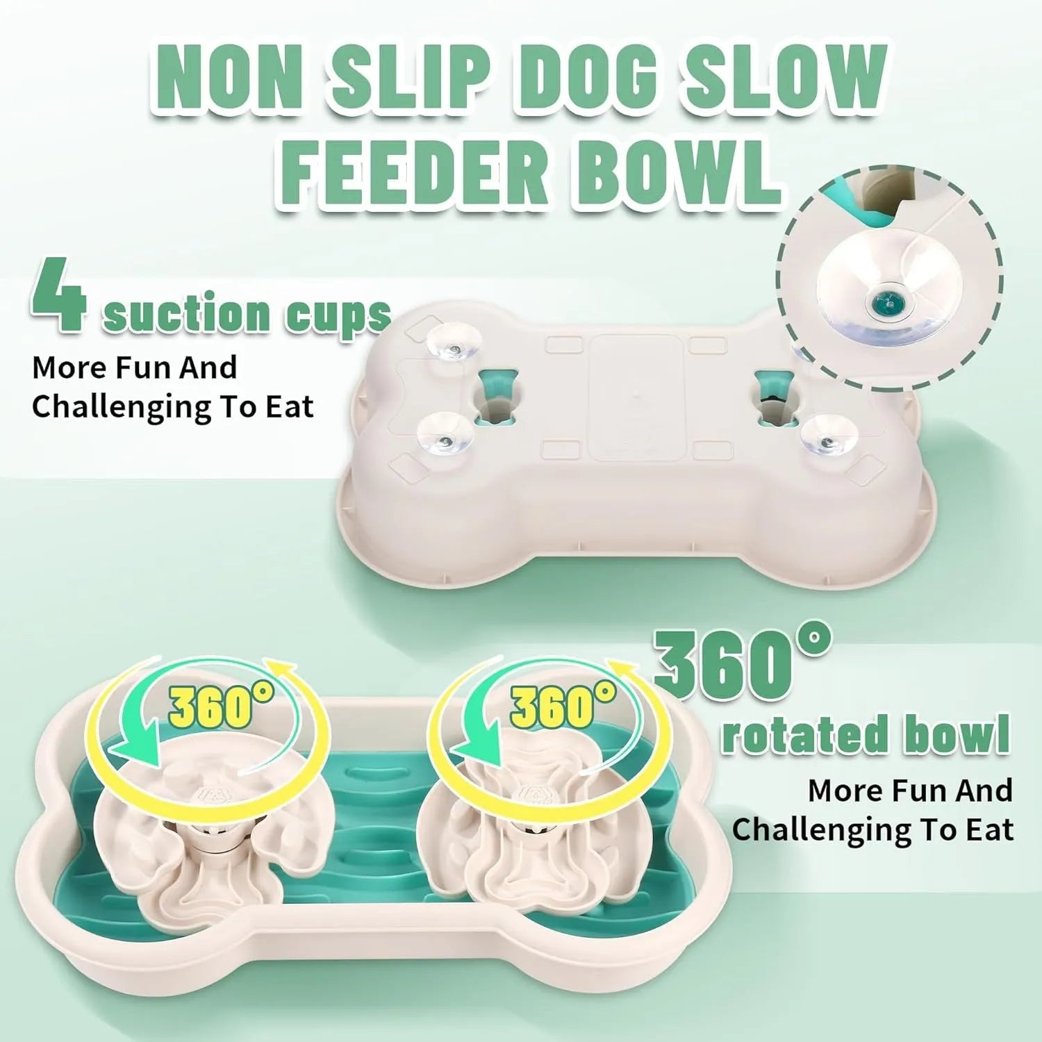 Large green slow feeder dog bowl with puzzle trays and non-slip suction cups.