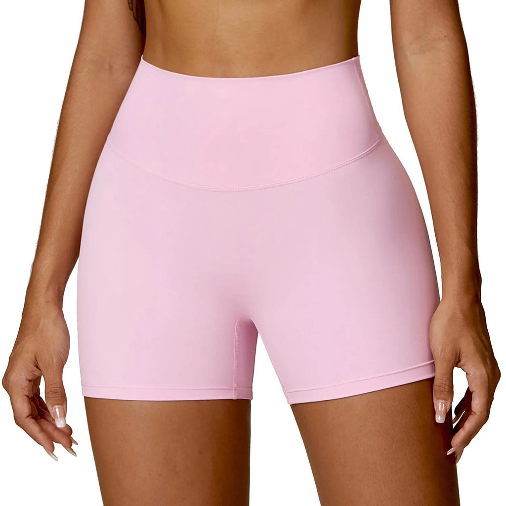 Women's high waist yoga shorts in a nylon blend fabric for belly control during fitness and yoga.
