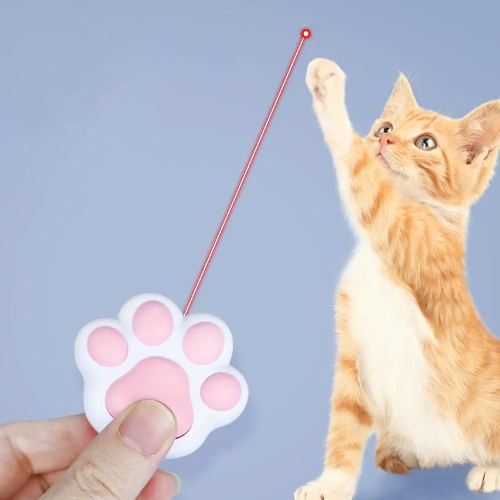 Pink and black USB rechargeable cat infrared teaser toy with keychain attachment