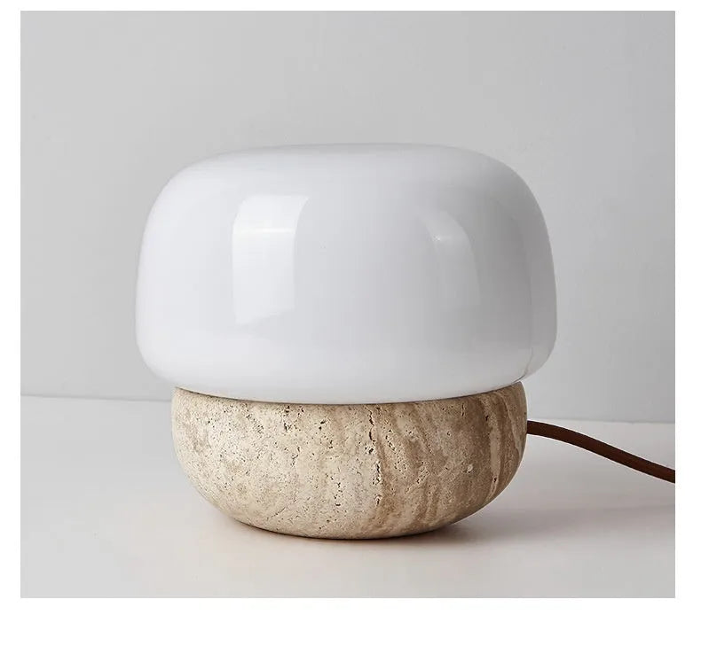 Cream retro bedside lamp with button switch on wooden surface