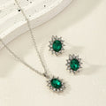 SUNFLOWER women's alloy ear stud and necklace set in simple ellipse design on a white background.