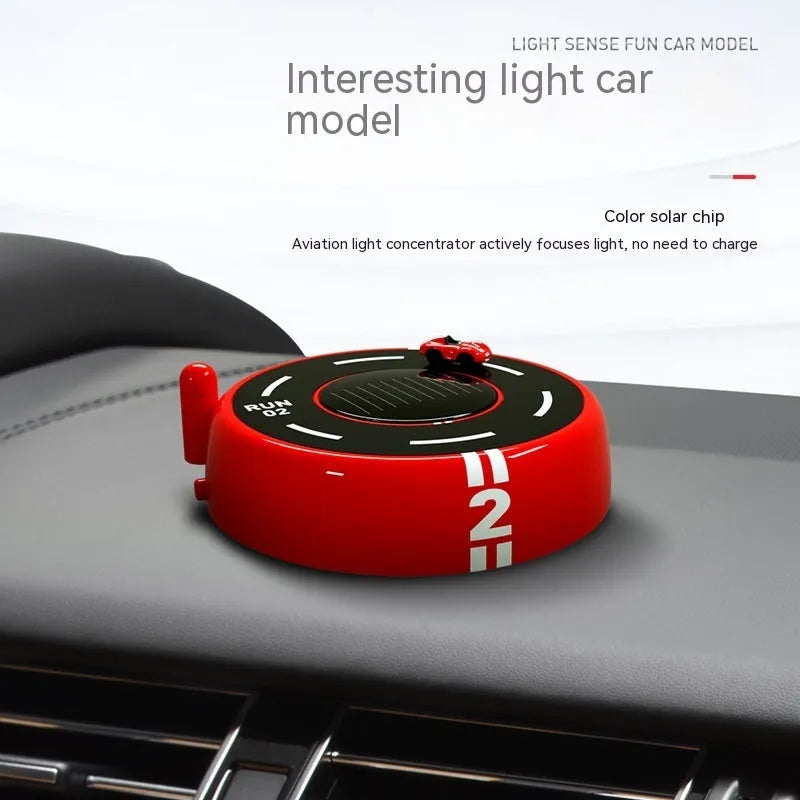 Round solar-powered car aromatherapy decoration in black plastic with USB charging port