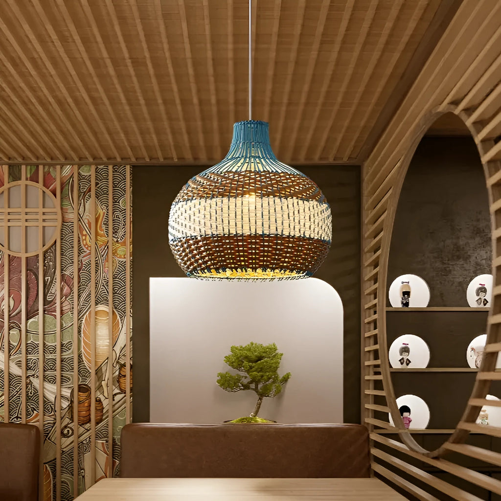 Vine woven pendant lamp with natural texture available in 30cm 40cm and 50cm diameters for pastoral and Southeast Asian interior styles