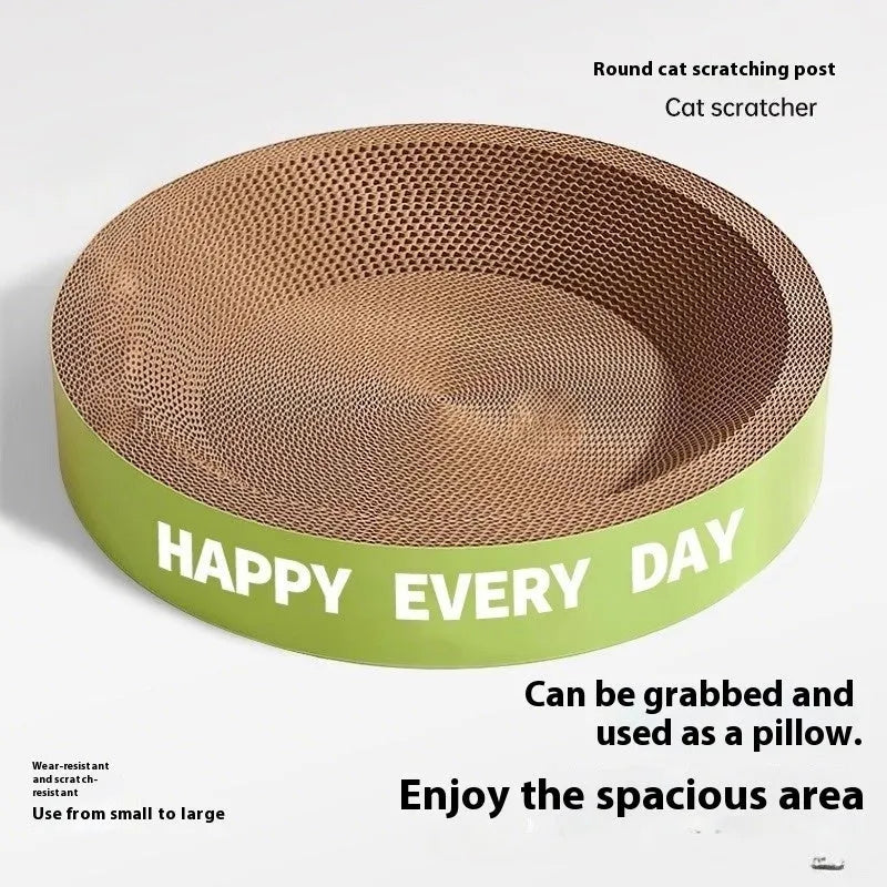 Green round cat scratching bed with sisal centre and removable faux fur cushion