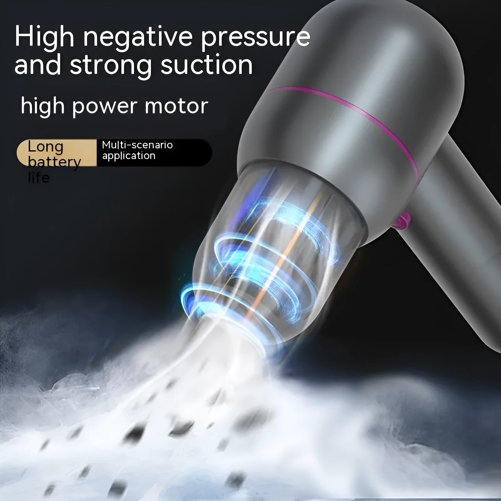 Handheld portable car vacuum cleaner in XC-06 grey colour with brush and extended suction nozzles