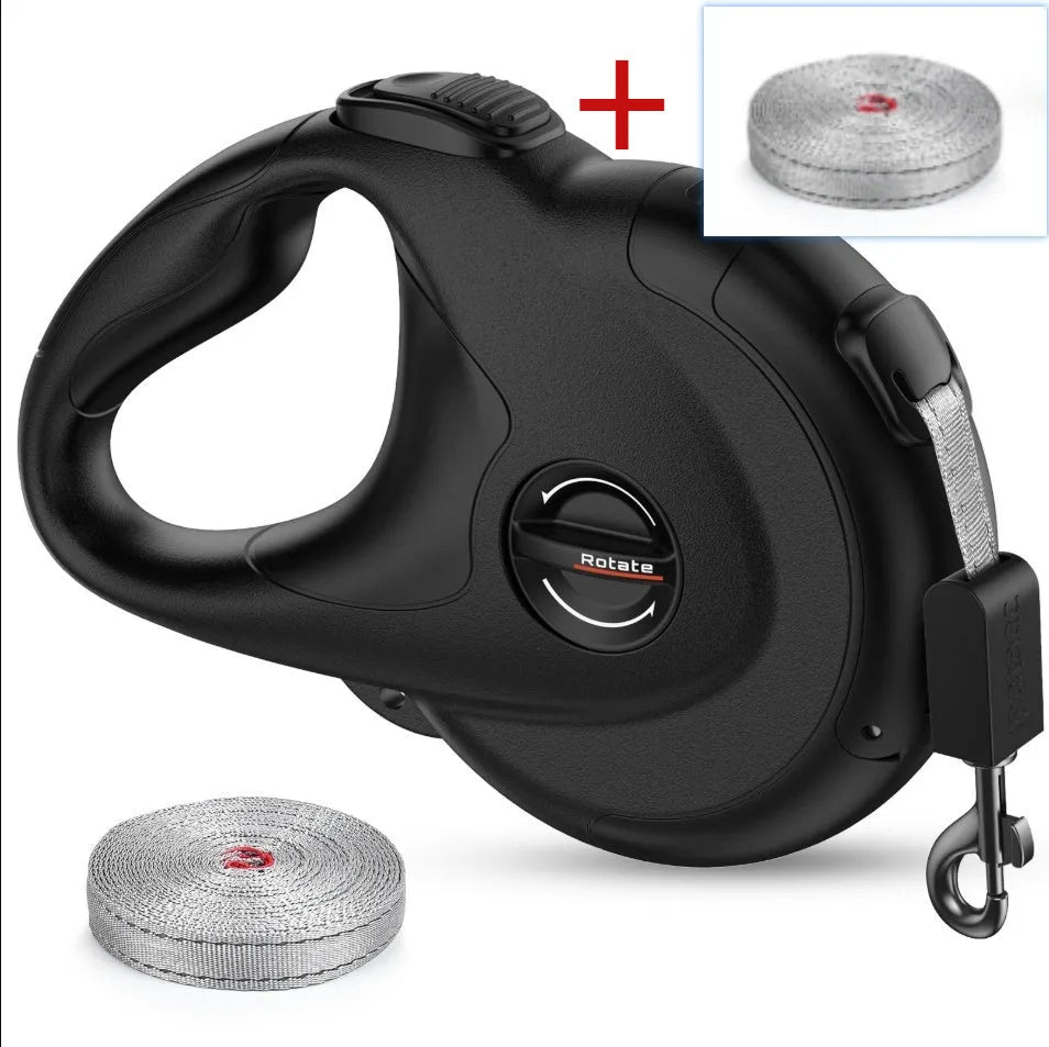Retractable reflective dog walking tractor leash 4 metres plastic black traction belt for pets