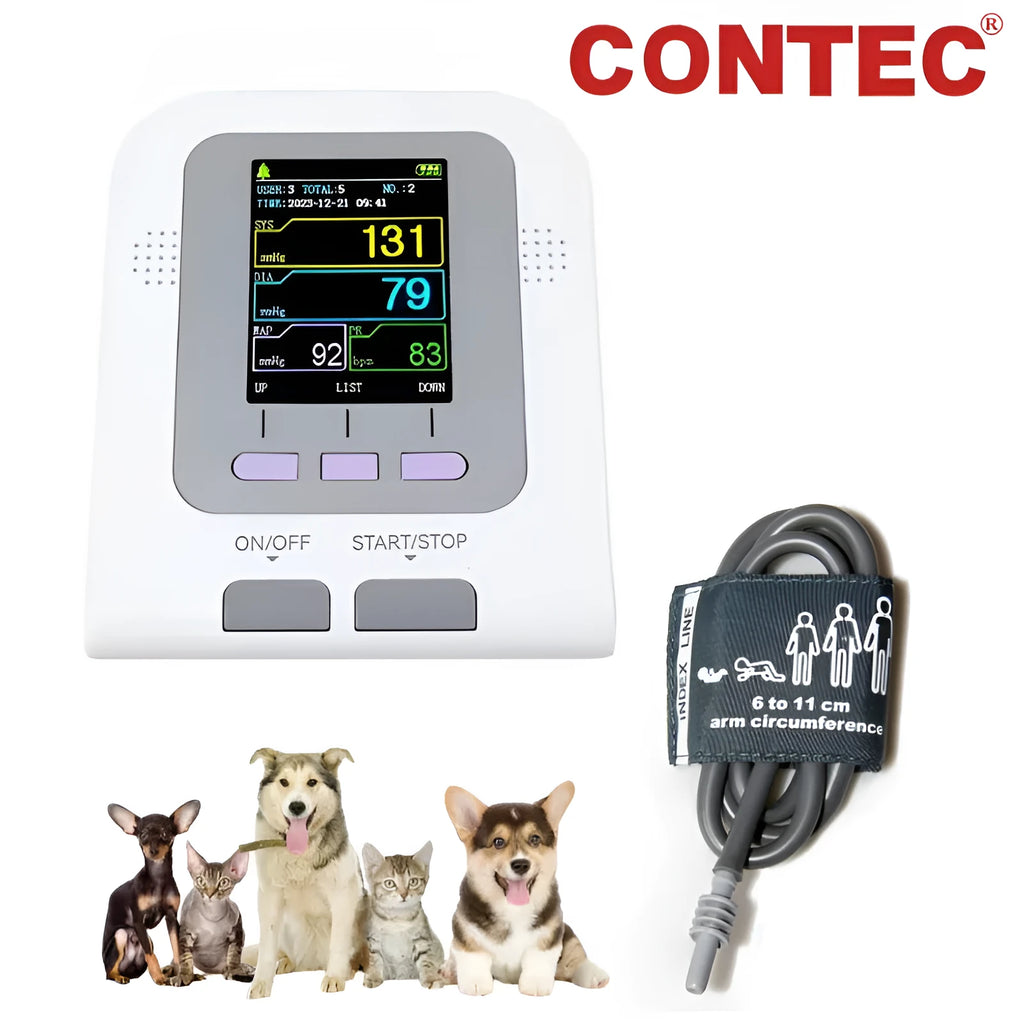 CONTEC08A veterinary digital blood pressure monitor with colour display and animal cuff