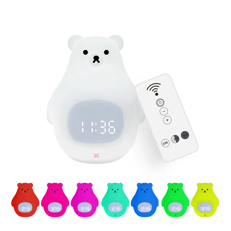 Big white bear silicone night light with timer and alarm clock features